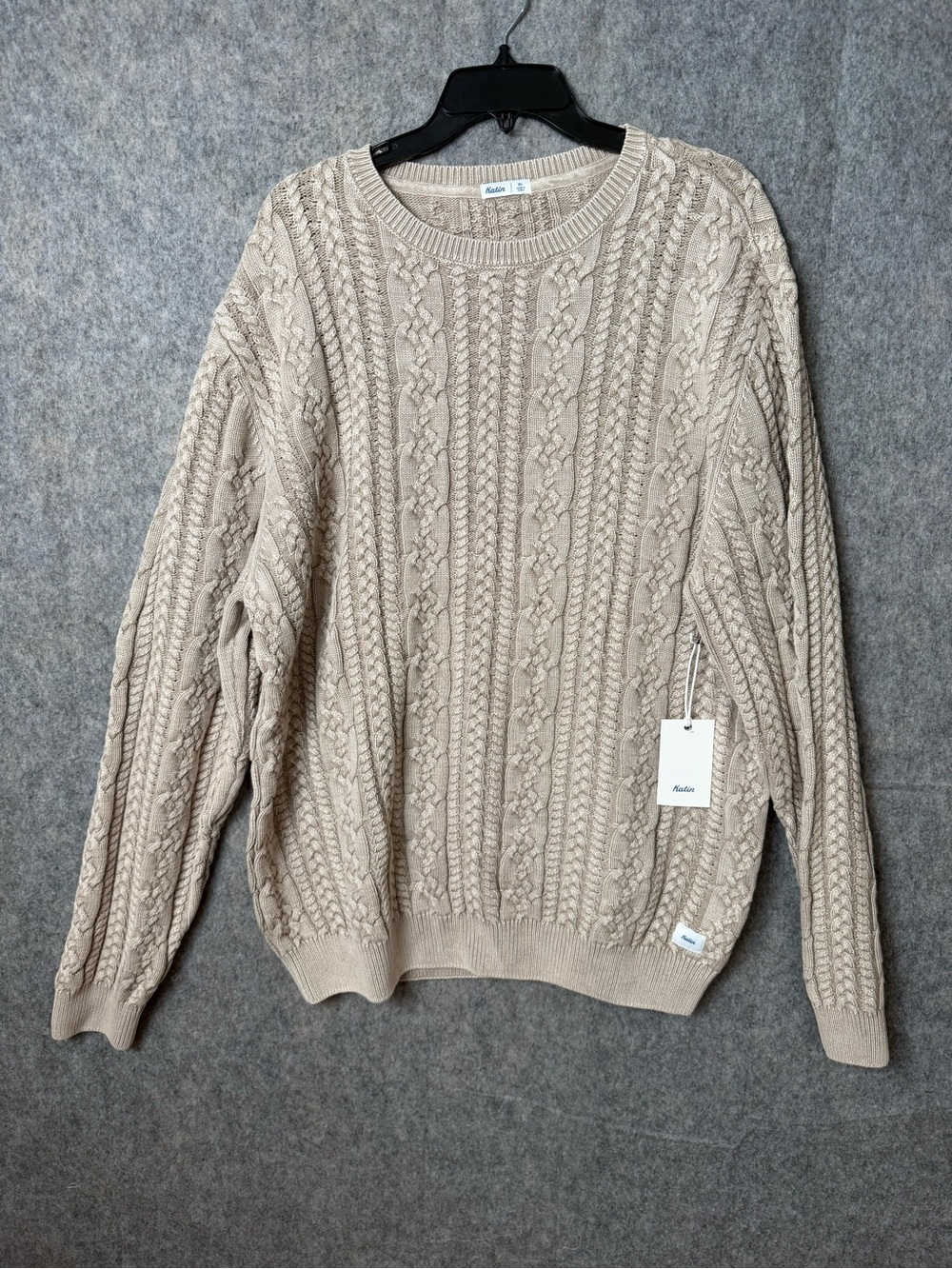 Katin Fisherman Mens XL Beige cable-knit chunky sweater Nwt vintage wash